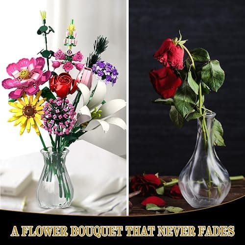 Linkowin Flower Bouquet Building Set, 699pcs Creative DIY Plant Bouquet Decoration,10 Unique Flower Bouquet for Girls Women Adults 6+, Idea Gifts for Valentines Birthdays Mother's Day thumbnail 6