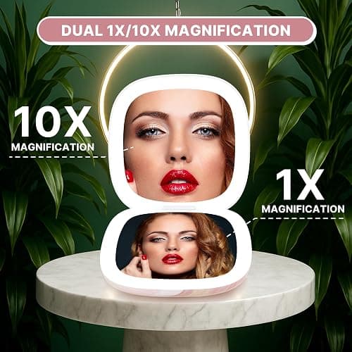 NJ GLAM Lighted Makeup Compact Mirror, 3.9 Inch – 1x/10x Magnification Portable, LED – Auto Light On/Off - USB Charging, (Blush Marble) thumbnail 4