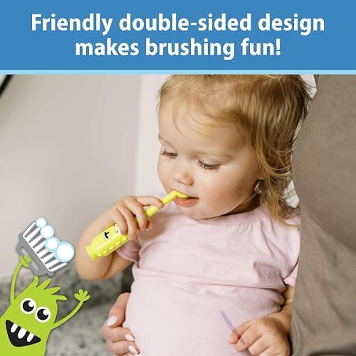 Dr. Brown's ToothScrubber Toddler Toothbrush, Triple-Sided Training Toothbrush with Suction Cup Base, Green Monster, Baby Oral Care, Ages 1-4 Years thumbnail 9