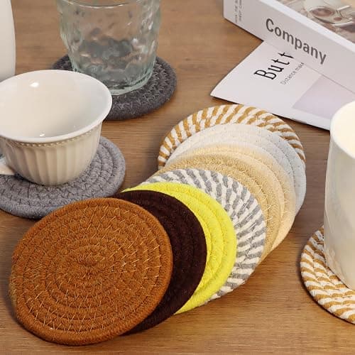 Coasters Set of 4 for Drinks, Cotton Woven 4 Colors Absorbent Boho Coasters for Home Decor Cups - Hot or Cold Drink Thickened (White) thumbnail 2