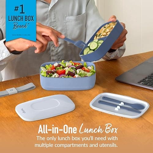Bentgo Classic - Adult Bento Box, Stackable 3-Compartment Lunch Box with Removable Utensil Set and Sealing Strap, BPA-Free, Food Container Ideal for Meal Prep, Work, and On the Go (Slate) thumbnail 2
