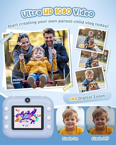 Instant Camera, Front Rear Dual Selfie Kids Camera with 1080P Videos, Holiday Birthday Gifts for Kids Age 3-12, Toddler Portable Travel Print Digital Camera Toy for 4 5 6 7 8 9 Year Boys Girls thumbnail 4