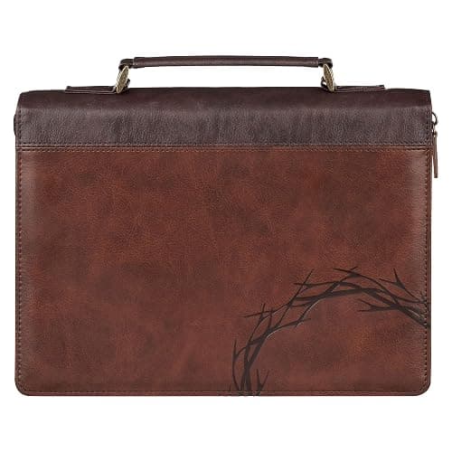 Christian Art Gifts Premium Vegan Leather Inspirational Bible Cover for Men & Women: Amazing Grace w/Crown of Thorns Design, Easy Carry Zippered Case, Pen Loops, Pockets, Brown, Medium - Image 1