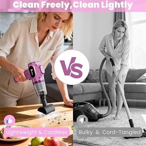 BELIBUY Women-Friendly Cordless Pink Car Vacuum Cleaner – 15000Pa Portable Mini Handheld Vacuum Cleaner, Effortlessly Handles Car,Office,Home & Pet Cleaning thumbnail 5