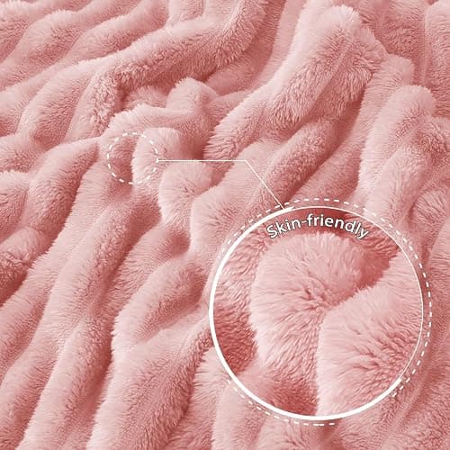 Exclusivo Mezcla Fleece Throw Blanket for Couch, Super Soft Striped Jacquard Bed Blanket, Lightweight Fuzzy Cozy for All Seasons, 127x152 CM, Pink thumbnail 6