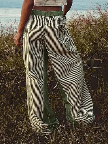 PEIHOT Low Rise Striped Pants for Women Pull On Drawstring Boho Wide Leg Jeans Trendy 2025 thumbnail 4