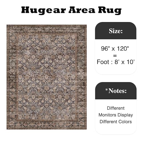 HUGEAR 8x10 Machine Washable Rugs Tradition Brown Hallway Large Area Rug Indoor Accent Rug Floral Low Pile Carpet Soft Throw Aesthetic Rug Bedroom Living Room Office Dining Room Kitchen Laundry Room thumbnail 2