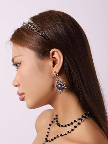 Sacina Black Brown Sun Crystal Hoop Earrings, Gothic Boho Earrings, Goth Jewelry, Christmas Jewelry Gift for Women thumbnail 4
