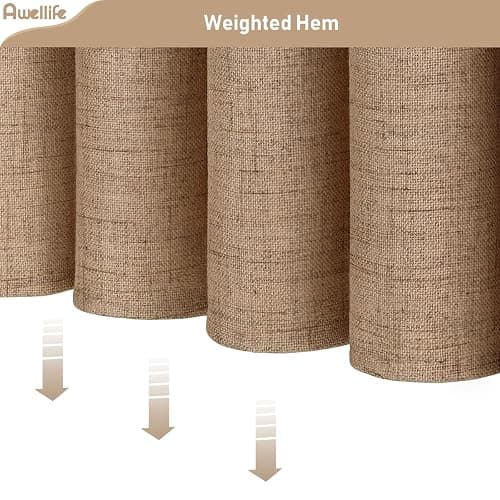 Awellife Brown Linen Style Shower Curtain Set with 12 Durable Hooks - Tan Textured Fabric Heavy Cloth Neutral Shower Curtains for Bathroom 72 x 72 Inch thumbnail 7