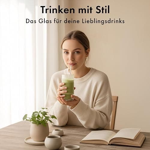 EDELHAUS Gläser Set 4-teilig mit Strohhalm (300ml) - Geriffelte Cocktailgläser, Riffle, Ripple Aesthetic, Gin, Trinkgläser Set, Longdrinkgläser, Matcha Gläser thumbnail 3