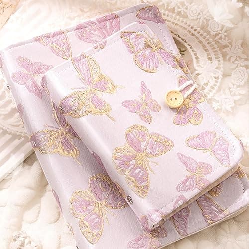 WREWING A6 Binder Embroidered Flower Journal, Rope-Tied Button Binding Notebook, Refillable 6 Ring Binder, 180 Pages Paper, Personal Planner Binders for Daily & Study Arrange (Pink-Butterfly-A6) thumbnail 6