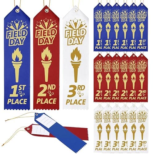 Thiccywoov 90 Pcs Field Day Ribbons for 1st, 2nd, 3rd Place, 8" x 2" Field Award Ribbons with Event Card and String for Sports Event, Competition Prize Gift, Contest Ornaments - Image 1
