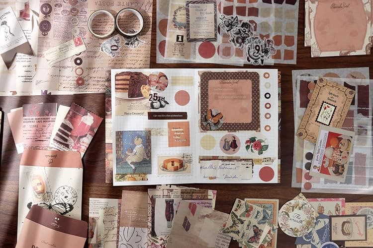 Draupnir Vintage Scrapbook Kit(346pcs), Bullet Junk Journal Kit with Journaling/Scrapbooking Supplies, Stationery, A6 Grid Notebook with Graph Ruled Pages, DIY Gift for Teen Girl Kid Women - Vintage thumbnail 2