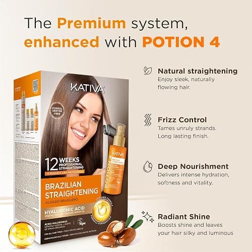 Kativa Brazilian Keratin Straightening Treatment with Hyaluronic Acid and Premium Serum – 12 Weeks Formaldehyde-Free Smoothing Treatment. All Hair Types. thumbnail 7