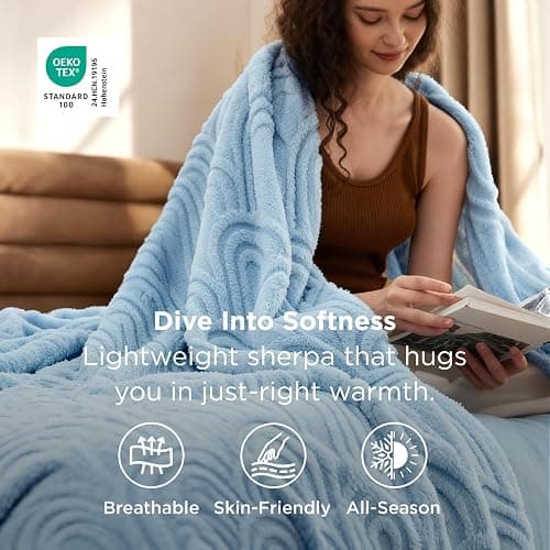 Bedsure GentleSoft Fleece Blanket Queen Size for Bed - Super Soft & Cozy, Fluffy Blankets for Women & Girls, Ideal for Sofa & Couch, Blue, 90x90 Inches thumbnail 5