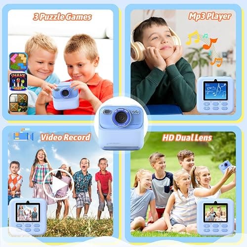 Kids Instant Digital Cameras for Boys and Girls, 1080P HD Dual-Lens Selfie Digital Camera with Print Paper & 32G Card, Christmas Birthday Gifts Toys for Toddler and Teenagers Age 3-16 Years Old thumbnail 3