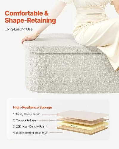 VEVOR Oval Storage Ottoman Bench, Foldable Teddy Fleece End of Bed Bench, Folding Upholstered Bed Ottoman Chest with Large Storage Space, Supports 660 lbs, for Living Room, Bedroom, Entryway, Beige thumbnail 7