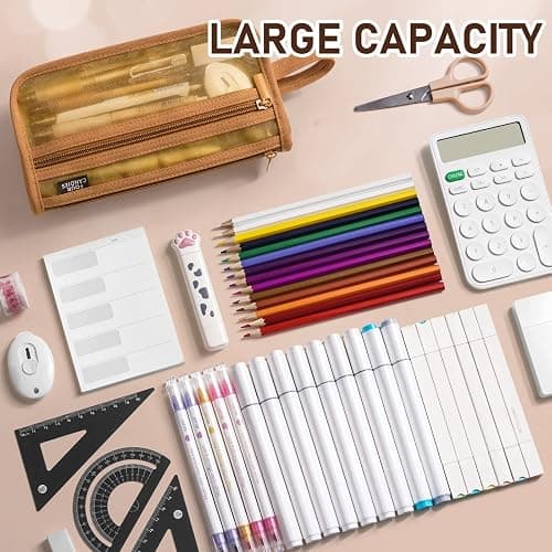 Four Candies Grid Mesh Pencil Case with Handle and Zipper, Clear Double-layer Pencil Pouch Marker Pouch, Travel Makeup Bag, Cute Transparent Stationary Organizer Pen Bag for Adult Office College | Smooth Zipper, Transparent Pencil Pouch, Cute Stationary, Makeup Bag, Travel Friendly, for Adult Office College thumbnail 7