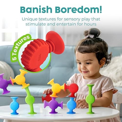 BUNMO Stocking Stuffers for Kids - Toddler Suction Bath Toys - Connect, Build, Create - Toddler Stocking Stuffers - Fine Motor Skills - Stimulating Sensory Fun - Textured 10 Pack thumbnail 4