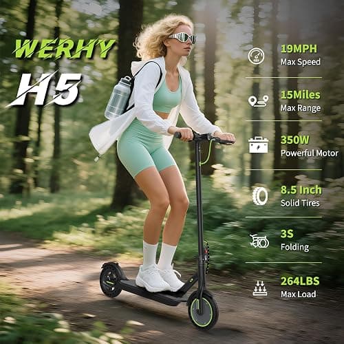 Electric Scooter, 10"/8.5" Solid Tire, 500W/350W Powerful Motor & 19/22 MPH Top Speed, 28/25/22/16 Miles Long Range, Folding E Scooter with Dual Braking for Teens and Adults thumbnail 2