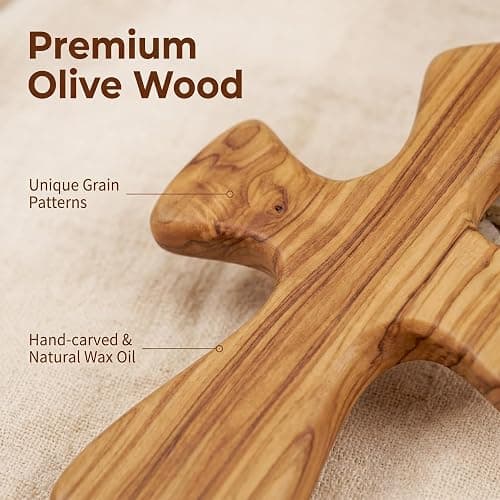 Yookin Olive Wood Prayer Cross for Hand, Hand Carved Clinging Cross, Wooden Palm Cross for Prayer,Christian Comfort Gift for Men Women, 4.72 Inch thumbnail 4
