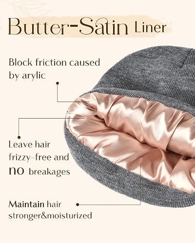 YANIBEST Satin Lined Beanie for Women Reduce Frizz Winter Hats for Women Men Silk Lining Soft Slouchy Warm Cuffed Less Static thumbnail 2