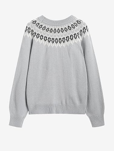Womens Vintage Fair Isle Knit Sweater 2025 Fall Long Sleeve Crewneck Lightweight Pullover Top Sweaters thumbnail 5