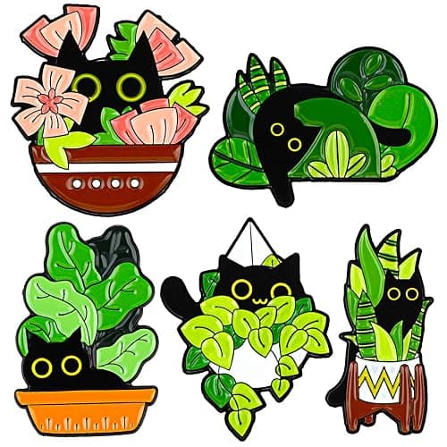 Mabor 5Pcs Funny Animal Enamel Brooch Pins Badges, Cat Enamel Pins Set Cartoon Lapel Badges for Women Girl Cute Black Cat Pins for Bags Clothing - Image 1