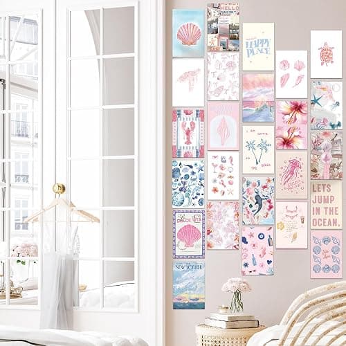 FYSUIMU 50Pcs Coastal Wall Collage Kit Pink Blue Coastal Beach Seashell Art Print Preppy Room Decor Aesthetic Pictures for Bedroom Wall Dorm Home Decor, 4 x 6 Inch thumbnail 7