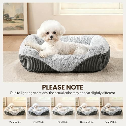 Warmrest Cute Dog Bed for Small Medium Dogs,Washable Cat Beds, 20in | Rectangular furry Small dog bed for calm sleeping dog sofa, overall machine washable, Non-Slip Bottom, Grey, Up to 10Lb thumbnail 3