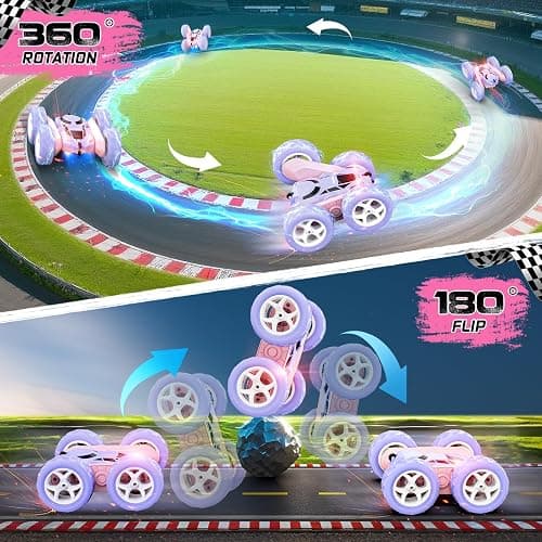 cosone Remote Control Car RC Cars for Kids Toys Rechargeable 360° Rotating 2.4Ghz RC Stunt Car for Kids Birthday Gift for 6 Years Old Girls Toys 6 7 8 9 10 Years Old Girl Gift Ideas (Pink&Purple) thumbnail 5