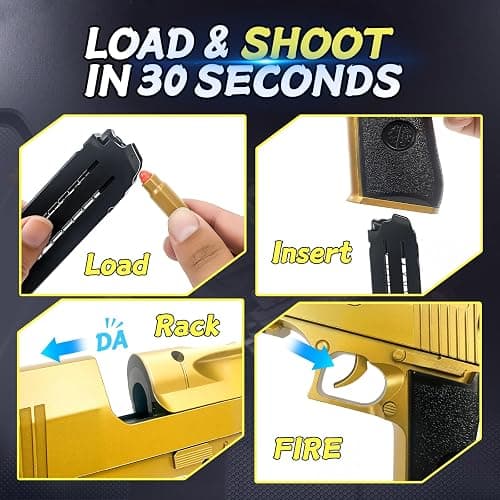 Shell Ejecting Toy Gun for Kids & Adults - Realistic Tactical Blaster with 50 Soft Foam Bullets, Safety Goggles - Shoots 32 Feet - Christmas Birthday Gift for Boys Teens - Outdoor Backyard Battle Game thumbnail 2