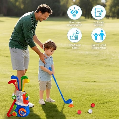 PJG Toddler Golf Set, Plastic Kids Golf Clubs 3-5 with 4 Golf Clubs and 10 Balls, Indoor and Outdoor Golf Toys with Cart for Toddlers Boys and Girls Aged 1 2 3 4 5 Years Old Birthday thumbnail 5