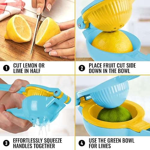 Zulay Metal 2-In-1 Lemon Squeezer Manual - Sturdy, Max Extraction Hand Juicer Lemon Squeezer Gets Every Last Drop - Easy to Clean Manual Citrus Juicer - Easy-to-Use Lemon Juicer Squeezer - Blue/Yellow thumbnail 8