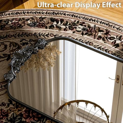 GLSLAND Vintage 64"x 21" Full Length Mirror Large Carved Arched Full Body Mirror with Metal Frame Baroque for Bathroom/Living Room/Entryway,Black - Black-64" X 21" - 64"L x 21"W thumbnail 3