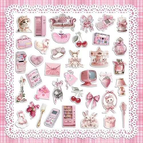 200 PCS Coquette Stickers, Pink Aesthetic Waterproof Vinyl Stickers for Girls, Preppy Sticker for Laptop, Water Bottles, Guitar Computer thumbnail 4