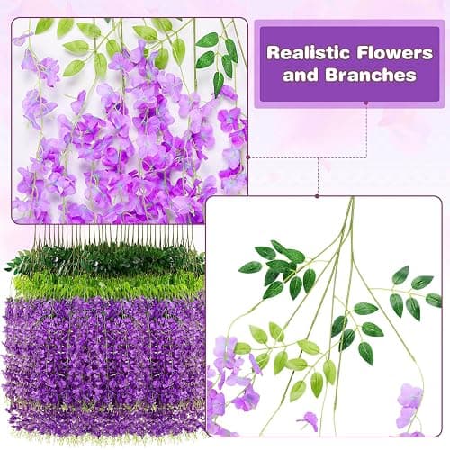 Alotiki Purple Wisteria Hanging Flowers, 50 Pack Fake Hanging Flowers | Artificial Flowers for Outdoors, Fake Flowers Garland for Backdrop, Home Garden Wedding Decor, Wisteria Garland Wedding Arch thumbnail 6