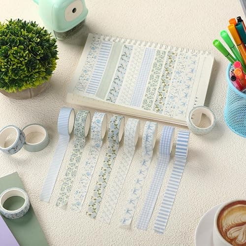 YooNotee 12 Rolls Watercolor Floral Washi Tape Set 15 mm Vintage Flower Decorative Masking Tape for Spring Arts DIY Craft Scrapbook Journal Supplies Gift Wrapping(Dusty Blue,Rose and Hydrangea) thumbnail 3