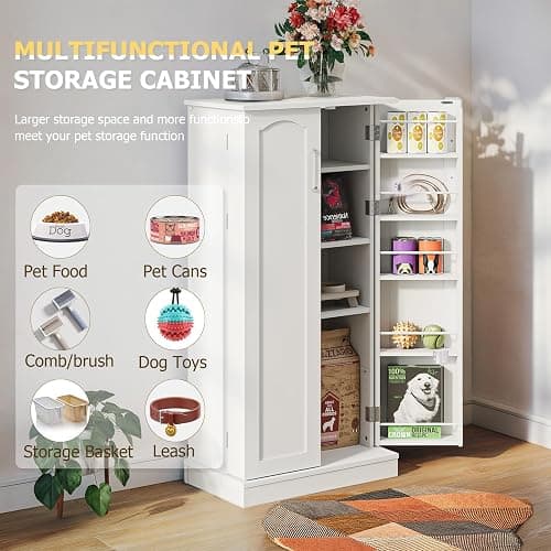 FIMELLO 50'' Dog Food Storage Cabinet with Adjustable Shelf, Pet Storage Cabinet,White thumbnail 4