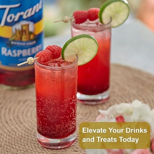 Torani Sugar Free Syrup Variety Pack – Peach, Strawberry & Raspberry Flavors | 3 x 25.4 fl oz Bottles with 3 Pumps | for Coffee, Italian Soda, Lemonade, Mocktails & Cocktails thumbnail 8