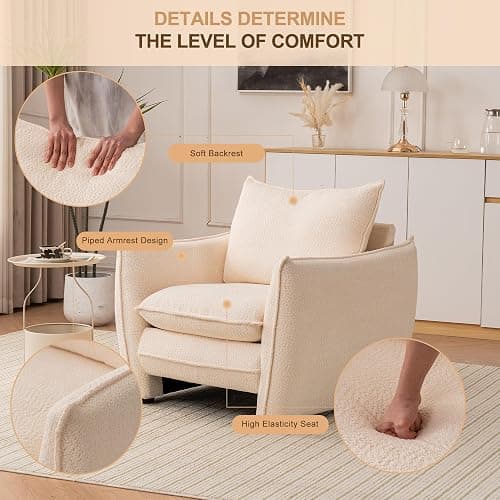 ENYLAY Oversized Accent Chair, Modern Single Sofa Cloud Chairs with Removable Pillow, Deep Seat Comfy Armchair for Living Room Bedroom Reading Nook - Upholstered Lounge Chair (Beige) thumbnail 4