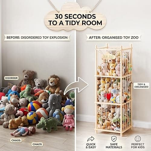 MIRCNY Stuffed Animal Storage, 54" Toy Organizer Tower, Anti-Tip Design | Solid FSC-Certified Pine: Durable wooden frame with wall anchors & rounded corners to ensure maximum child safety. thumbnail 6