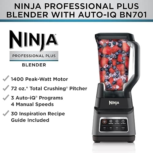 Ninja Professional Plus Blender | Max Power Smoothie Blender, Ice Cream Maker, Frozen Drink Mixer & Margarita Machine | 3 Auto IQ™ Presets, 1400 W, 72oz Total Crushing Pitcher | Dark Grey, BN701 thumbnail 6