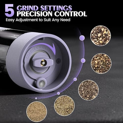 Salt and Pepper Grinder Set Christmas Gifts for Women Automatic Battery Purple Pepper Mill Shakers Kitchen Accessories Cooking for Mom, Adjustable Coarseness Salt Pepper Shakers White Elephant Gift thumbnail 3