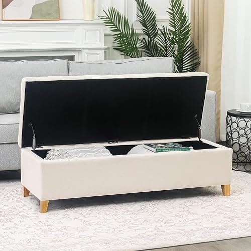 Joveco Storage Ottoman Bench, 51" Rectangle Long Bench, for Bedroom, End Foot of Bed, Living Room, Entryway, Beige thumbnail 2