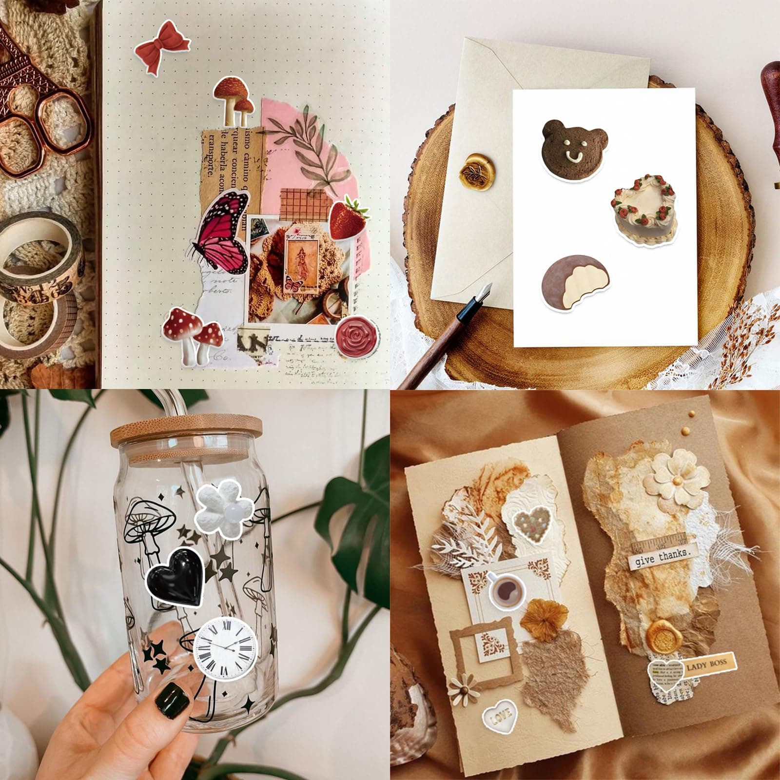 BOMICHI 480 Pcs Vintage Aesthetic Stickers for Scrapbooks Laptop Water Bottles Skateboard Notebooks Phone Kindle, Cute Vinyl Stickers for for Kids Teens Adults Girls thumbnail 2