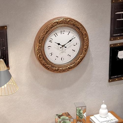 Menterry European Vintage Decorative Wall Clock, 12" Antique Gold Style, Battery Operated Wall Clocks for Kitchen, Bedroom, Farmhouse, Bathroom, Offices thumbnail 5