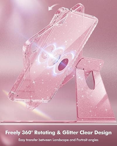 INFILAND Case for iPad A16 11-inch 11th Generation, iPad 10th Generation Case 10.9 Inch for Kids, Girls, 360 Rotating Cute Glitter Cover with Crystal Clear Back, Pencil Holder (Pink) thumbnail 3