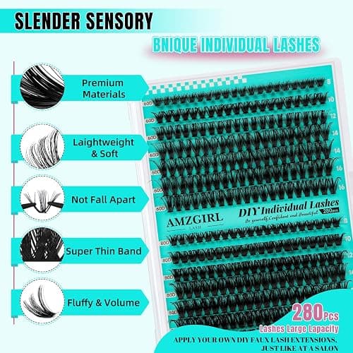 Lash Clusters Wispy 280PCS Eyelash Extension 60D 80D Cluster Lashes Individual Lashes DIY Lash Extension Natural Look Cluster Eyelash Extensions Soft False Eyelashes at Home for Beginners(D-Mix8-16mm) thumbnail 2