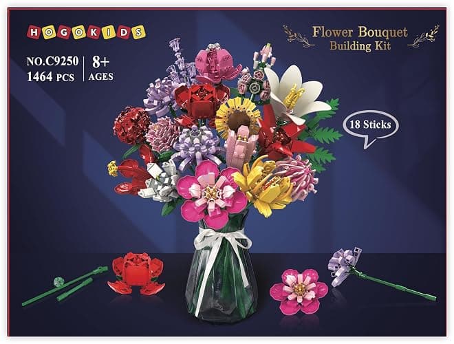 HOGOKIDS Flower Bouquet Set for Adults - 1461PCS Artificial Flowers Botanical Collection | 18 Sticks Ideas Decorative Home Plant Bouquet | Creative DIY Building Block Gift for Teens Girls Ages 8+ thumbnail 9